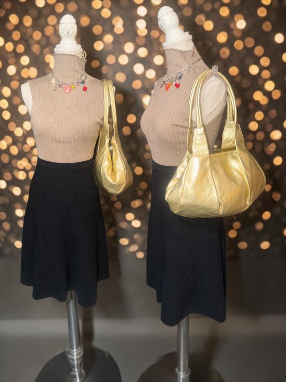 VTG HOBO Blanche Satchel Gold Metallic Leather Fortune Cookie Frame Clasp Lock - Picture 3 of 10